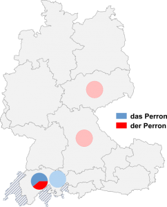 Relative Auftretenshäufigkeit von das Perron / der Perron innerhalb der einzelnen Areale