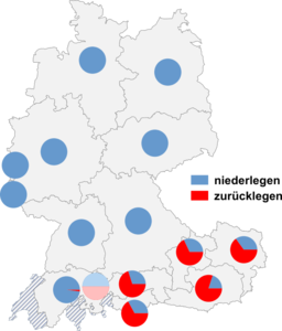 Relative Auftretenshäufigkeit von niederlegen / zurücklegen innerhalb der einzelnen Areale