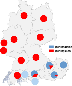 Relative Auftretenshäufigkeit von punktegleich / punktgleich innerhalb der einzelnen Areale