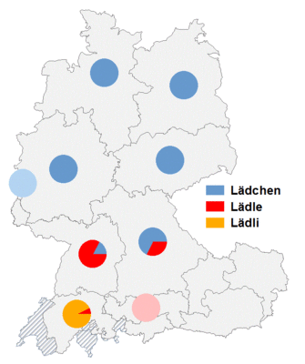 Relative Auftretenshäufigkeit von Lädchen / Läd(e)le / Lädli innerhalb der einzelnen Areale