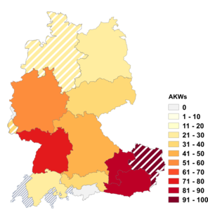 Relative Auftretenshäufigkeit von AKWs innerhalb der einzelnen Areale im Verhältnis zu AKW (in %)