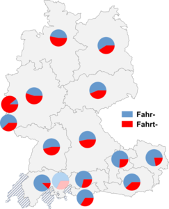Relative Auftretenshäufigkeit von Fahr- / Fahrt- innerhalb der einzelnen Areale