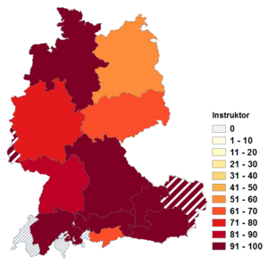 Relative Auftretenshäufigkeit von Instruktor innerhalb der einzelnen Areale im Verhältnis zu Instrukteur (in %)