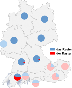 Relative Auftretenshäufigkeit von das Raster / der Raster innerhalb der einzelnen Areale