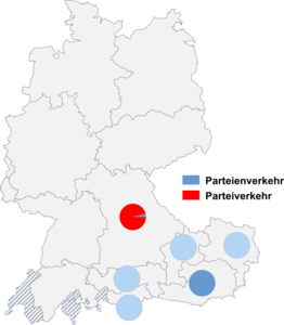 Relative Auftretenshäufigkeit von Parteienverkehr / Parteiverkehr innerhalb der einzelnen Areale