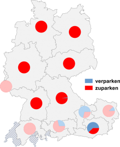 Relative Auftretenshäufigkeit von verparken / zuparken innerhalb der einzelnen Areale