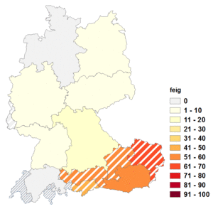 Relative Auftretenshäufigkeit von feig innerhalb der einzelnen Areale im Verhältnis zu feige (in %)