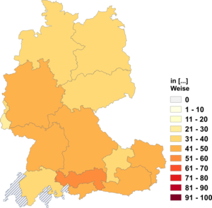 Relative Auftretenshäufigkeit von in [...] Weise innerhalb der einzelnen Areale im Verhältnis zu auf [...] Weise (in %)