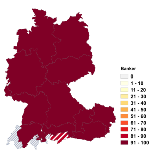 Relative Auftretenshäufigkeit von Banker innerhalb der einzelnen Areale im Verhältnis zu Bänker (in %)