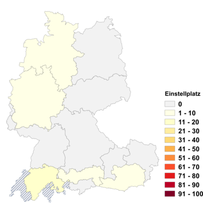 Relative Auftretenshäufigkeit von Einstellplatz innerhalb der einzelnen Areale im Verhältnis zu Abstellplatz und Stellplatz (in %)