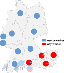 Relative Auftretenshäufigkeit von Asylbewerber / Asylwerber innerhalb der einzelnen Areale