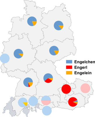 Relative Auftretenshäufigkeit von Engelchen / Engelein / Engerl innerhalb der einzelnen Areale