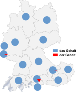 Relative Auftretenshäufigkeit von das Gehalt / der Gehalt innerhalb der einzelnen Areale