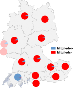 Relative Auftretenshäufigkeit von Mitgliederausweis, -beitrag / Mitgliedsausweis, -beitrag innerhalb der einzelnen Areale