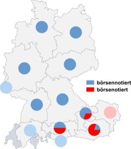 Relative Auftretenshäufigkeit von börsennotiert / börsenotiert innerhalb der einzelnen Areale