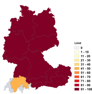 Relative Auftretenshäufigkeit von Limit innerhalb der einzelnen Areale im Verhältnis zu Limite (in %)