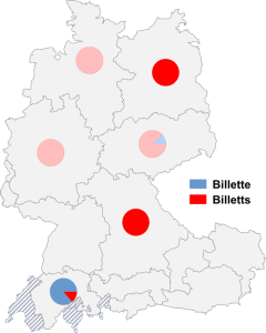 Relative Auftretenshäufigkeit von Billette / Billetts innerhalb der einzelnen Areale