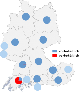 Relative Auftretenshäufigkeit von vorbehaltlich / vorbehältlich innerhalb der einzelnen Areale