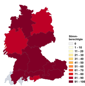 Relative Auftretenshäufigkeit von Stimmberechtigte innerhalb der einzelnen Areale im Verhältnis zu Abstimmungsberechtigte (in %)