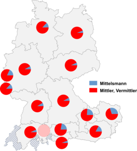 Relative Auftretenshäufigkeit von Mittelsmann / Mittler, Vermittler innerhalb der einzelnen Areale