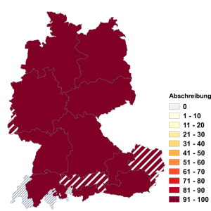 Relative Auftretenshäufigkeit von Abschreibung innerhalb der einzelnen Areale im Verhältnis zu Abschreiber (in %)
