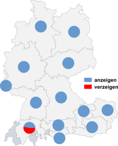 Relative Auftretenshäufigkeit von anzeigen / verzeigen innerhalb der einzelnen Areale