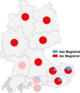 Relative Auftretenshäufigkeit von das Magistrat / der Magistrat innerhalb der einzelnen Areale