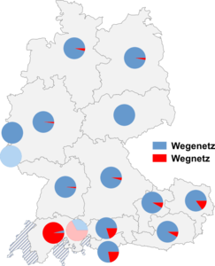 Relative Auftretenshäufigkeit von Wegenetz / Wegnetz innerhalb der einzelnen Areale