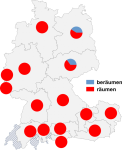 Relative Auftretenshäufigkeit von beräumen / räumen innerhalb der einzelnen Areale