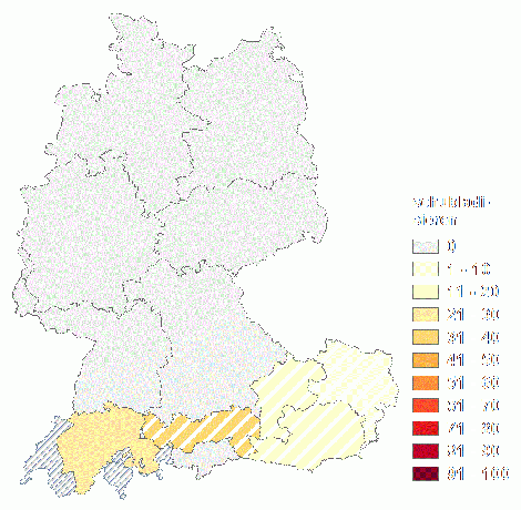Relative Auftretenshäufigkeit von schubladisieren innerhalb der einzelnen Sprachregionen im Verhältnis zum Gesamtvorkommen in allen Sprachregionen (in %)