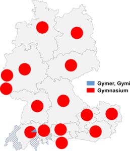Relative Auftretenshäufigkeit von Gymer, Gymi / Gymnasium innerhalb der einzelnen Areale