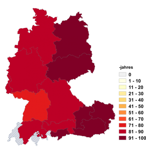 Relative Auftretenshäufigkeit von -jahres innerhalb der einzelnen Areale im Verhältnis zu -jahrs (in %)
