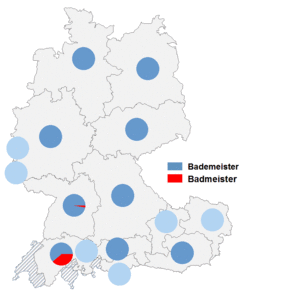 Relative Auftretenshäufigkeit von Bademeister / Badmeister innerhalb der einzelnen Areale