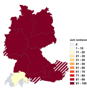 Relative Auftretenshäufigkeit von sich rentieren innerhalb der einzelnen Areale im Verhältnis zu rentieren (in %)