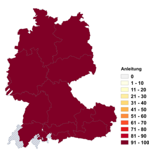 Relative Auftretenshäufigkeit von Anleitung innerhalb der einzelnen Areale im Verhältnis zu Wegleitung (in %)