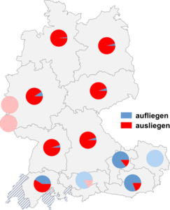 Relative Auftretenshäufigkeit von aufliegen / ausliegen innerhalb der einzelnen Areale