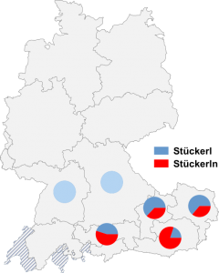 Relative Auftretenshäufigkeit von Stückerl / Stückerln innerhalb der einzelnen Areale