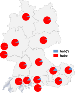 Relative Auftretenshäufigkeit von hab(') / habe innerhalb der einzelnen Areale
