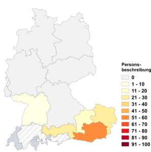 Relative Auftretenshäufigkeit von Personsbeschreibung innerhalb der einzelnen Areale im Verhältnis zu Personenbeschreibung (in %)