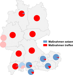 Relative Auftretenshäufigkeit von Maßnahmen setzen / Maßnahmen treffen innerhalb der einzelnen Areale