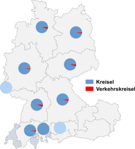 Relative Auftretenshäufigkeit von Kreisel / Verkehrskreisel innerhalb der einzelnen Areale