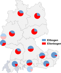 Relative Auftretenshäufigkeit von Ellbogen / Ellenbogen innerhalb der einzelnen Areale