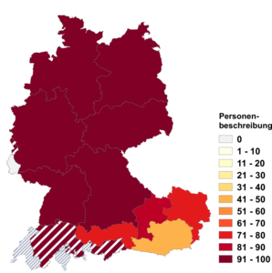 Relative Auftretenshäufigkeit von Personenbeschreibung innerhalb der einzelnen Areale im Verhältnis zu Personsbeschreibung (in %)