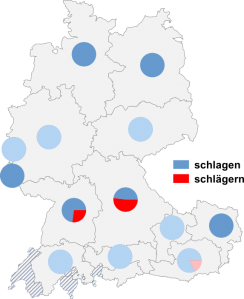 Relative Auftretenshäufigkeit von schlagen / schlägern innerhalb der einzelnen Areale