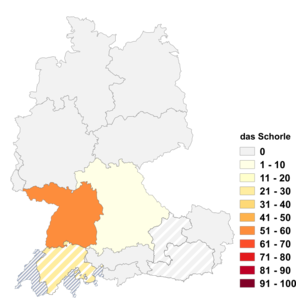 Relative Auftretenshäufigkeit von das Schorle innerhalb der einzelnen Areale im Verhältnis zu die Schorle (in %)