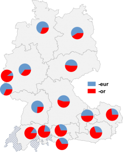 Relative Auftretenshäufigkeit von -eur / -or innerhalb der einzelnen Areale