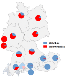 Relative Auftretenshäufigkeit von Wohnbau / Wohnungsbau innerhalb der einzelnen Areale