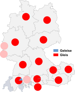 Relative Auftretenshäufigkeit von Geleise / Gleis innerhalb der einzelnen Areale