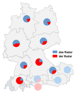 Relative Auftretenshäufigkeit von das Radar / der Radar innerhalb der einzelnen Areale