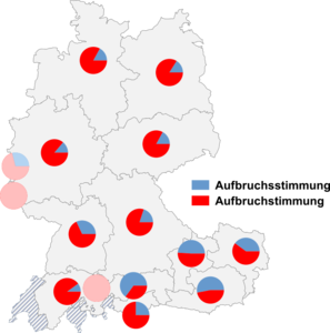 Relative Auftretenshäufigkeit von Aufbruchsstimmung / Aufbruchstimmung innerhalb der einzelnen Areale